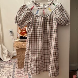 Charming Checkered Kids Dress with Embroidered smocked